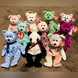 Lot of 10 TY Beanie Babies bears. Pet free and smoke free home. Been in storage